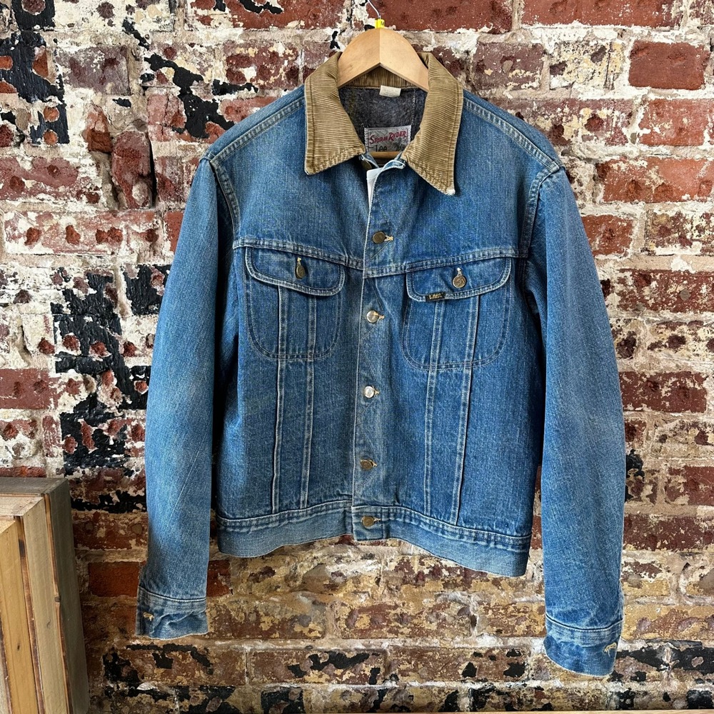 Vintage Lee Storm Rider Denim Jacket Blanket Lined Corduroy Collar Blue USA Made